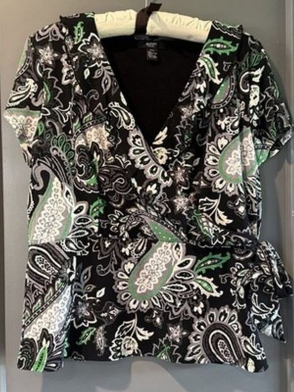 Alfani V Neck Ruffle Blouse Women’s Size Petite Large Side Tie